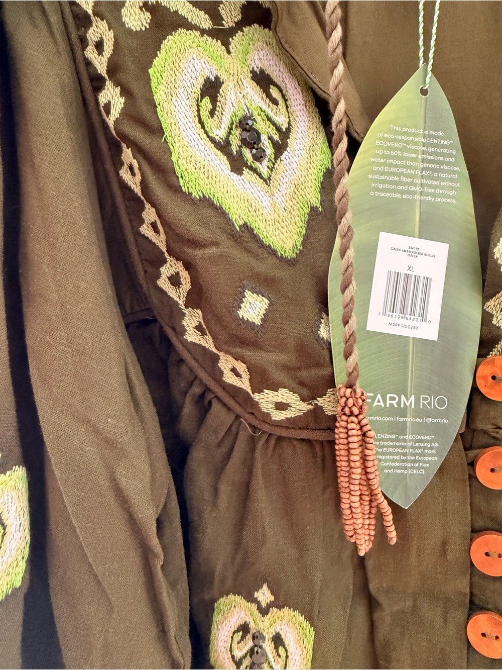 Farm Rio Embroidered Linen Top - XL - Picture 3 of 6